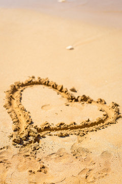 Heart Drawn in the Sand, Mauritius, Love Concept, Vertical View