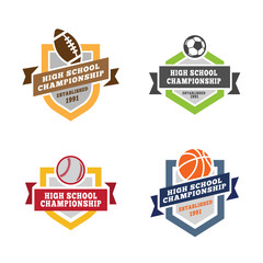 Obraz premium Sport Logos design vector: Football Soccer Baseball Basketball