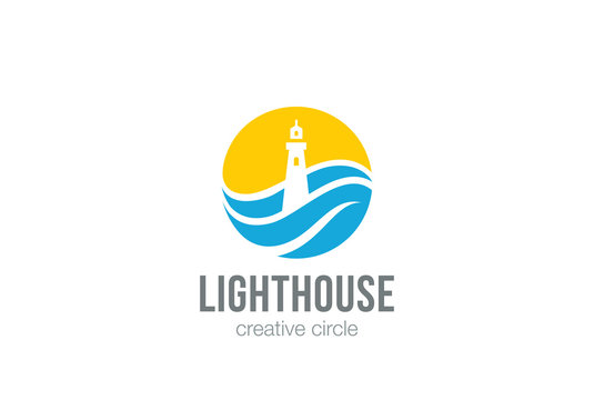 Lighthouse Logo circle abstract design vector Negative space