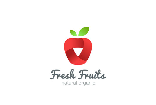 Apple Logo ribbon vector. Fresh fruit idea juice drink icon