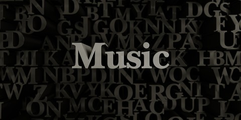 Music - Stock image of 3D rendered metallic typeset headline illustration.  Can be used for an online banner ad or a print postcard.