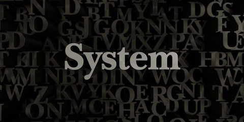 System - Stock image of 3D rendered metallic typeset headline illustration.  Can be used for an online banner ad or a print postcard.