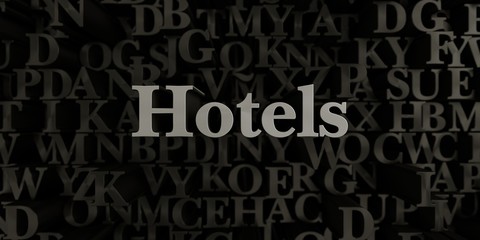 Hotels - Stock image of 3D rendered metallic typeset headline illustration.  Can be used for an online banner ad or a print postcard.