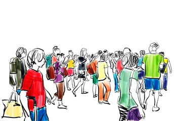 crowd walking illustration