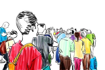 crowd walking illustration