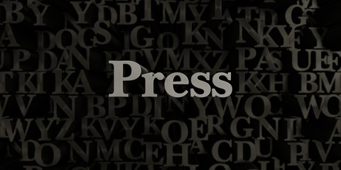 Press - Stock image of 3D rendered metallic typeset headline illustration.  Can be used for an online banner ad or a print postcard.
