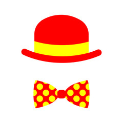 Icono plano bombin y lazo payaso fondo blanco