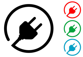 Icono plano enchufe con cable circular en varios colores
