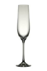 Empty champagne glass isolated on white background