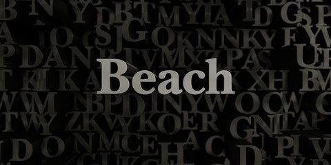 Beach - Stock image of 3D rendered metallic typeset headline illustration.  Can be used for an online banner ad or a print postcard.