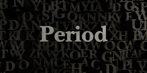 Period - Stock image of 3D rendered metallic typeset headline illustration.  Can be used for an online banner ad or a print postcard.