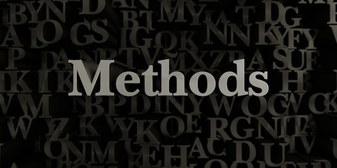 Methods - Stock image of 3D rendered metallic typeset headline illustration.  Can be used for an online banner ad or a print postcard.