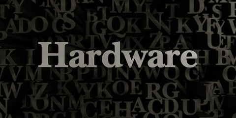 Hardware - Stock image of 3D rendered metallic typeset headline illustration.  Can be used for an online banner ad or a print postcard.