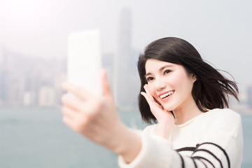 Fototapeta premium beauty woman smile and selfie