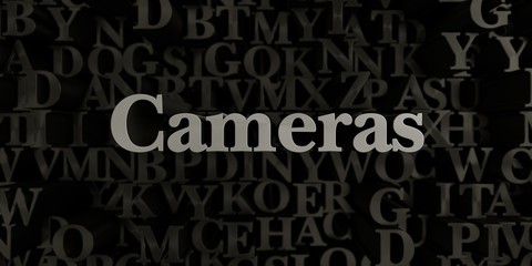 Cameras - Stock image of 3D rendered metallic typeset headline illustration.  Can be used for an online banner ad or a print postcard.