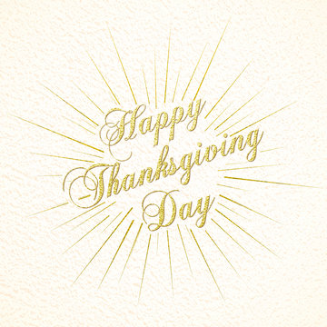 Happy Thanksgiving greetings holiday card. Vector gold glitter ornate lettering