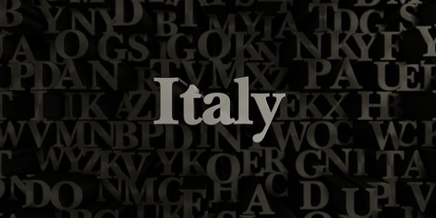 Italy - Stock image of 3D rendered metallic typeset headline illustration.  Can be used for an online banner ad or a print postcard.