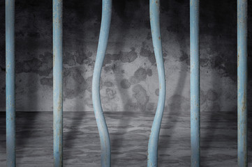 Prison and bended metal bar background - obrazy, fototapety, plakaty