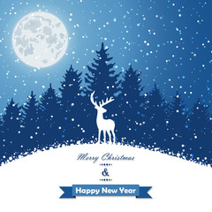 Naklejka premium Winter christmas forest with deer
