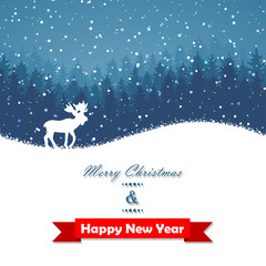 Winter christmas forest with deer