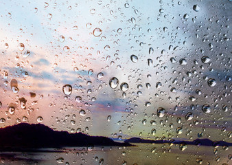 Water drops on abstract environmental backgrounds blur background.