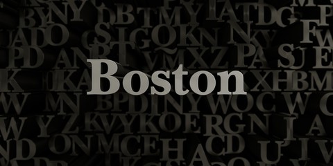 Boston - Stock image of 3D rendered metallic typeset headline illustration.  Can be used for an online banner ad or a print postcard.