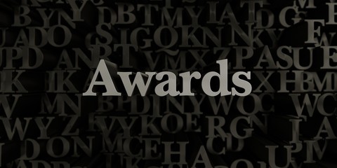 Awards - Stock image of 3D rendered metallic typeset headline illustration.  Can be used for an online banner ad or a print postcard.