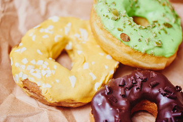 Delicious donuts closeup