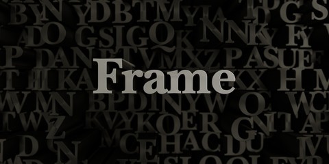 Frame - Stock image of 3D rendered metallic typeset headline illustration.  Can be used for an online banner ad or a print postcard.