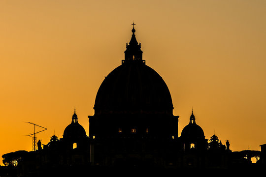 Silhouetted Vatican Dome At Sundown