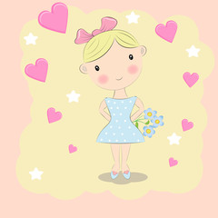 Little romantic girl, illustration princess girl, T-shirt Graphics, girl vector