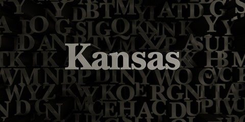 Kansas - Stock image of 3D rendered metallic typeset headline illustration.  Can be used for an online banner ad or a print postcard.