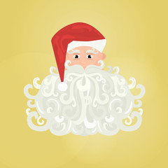 Santa Claus icon with curly beard isolated on yellow background.