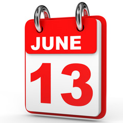 June 13. Calendar on white background.