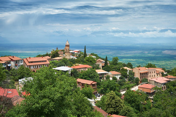 Sighnaghi old town and old church tower in Kakheti region of Georgia