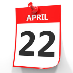 April 22. Calendar on white background.