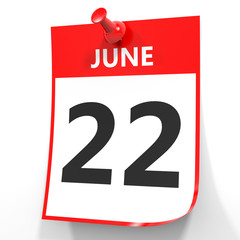June 22. Calendar on white background.