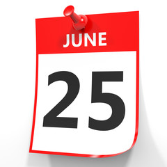 June 25. Calendar on white background.