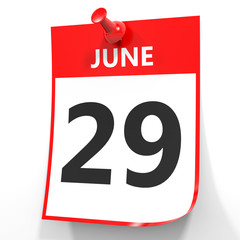 June 29. Calendar on white background.