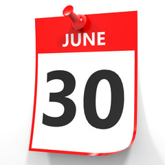 June 30. Calendar on white background.