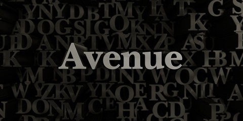 Avenue - Stock image of 3D rendered metallic typeset headline illustration.  Can be used for an online banner ad or a print postcard.
