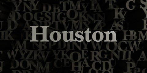Houston - Stock image of 3D rendered metallic typeset headline illustration.  Can be used for an online banner ad or a print postcard.