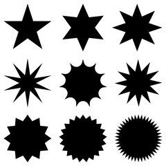 Obraz premium Collection of trendy retro stars shapes.Sunburst design elements set.