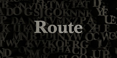 Route - Stock image of 3D rendered metallic typeset headline illustration.  Can be used for an online banner ad or a print postcard.