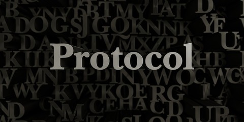 Protocol - Stock image of 3D rendered metallic typeset headline illustration.  Can be used for an online banner ad or a print postcard.