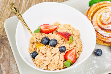 Healthy breakfast on wooden background