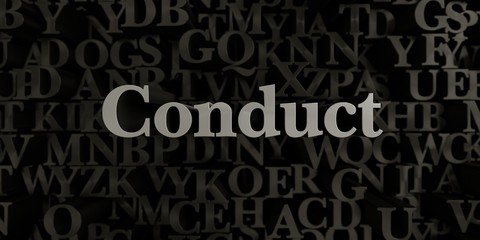 Conduct - Stock image of 3D rendered metallic typeset headline illustration.  Can be used for an online banner ad or a print postcard.