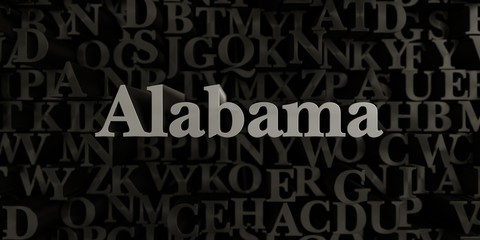 Alabama - Stock image of 3D rendered metallic typeset headline illustration.  Can be used for an online banner ad or a print postcard.