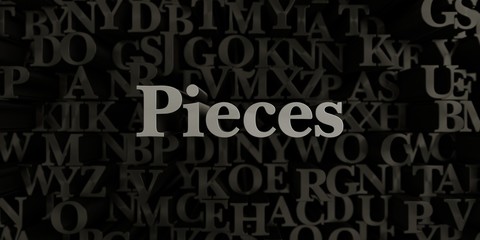 Pieces - Stock image of 3D rendered metallic typeset headline illustration.  Can be used for an online banner ad or a print postcard.