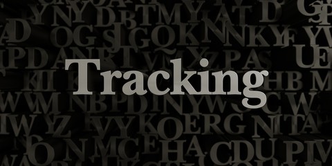Tracking - Stock image of 3D rendered metallic typeset headline illustration.  Can be used for an online banner ad or a print postcard.